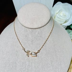 Dainty White Rose Bud Gold Necklace, 17”-19”